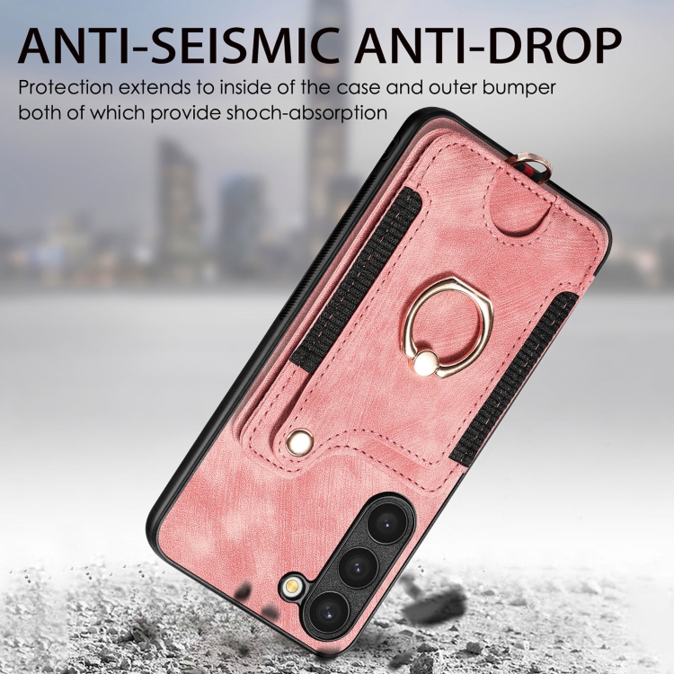 For Samsung Galaxy S23+ 5G Retro Skin-feel Ring Multi-card Wallet Phone Case(Pink) For Samsung Galaxy S23+ 5G Retro Skin-feel Ring Multi-card Wallet Phone Case(Pink)
