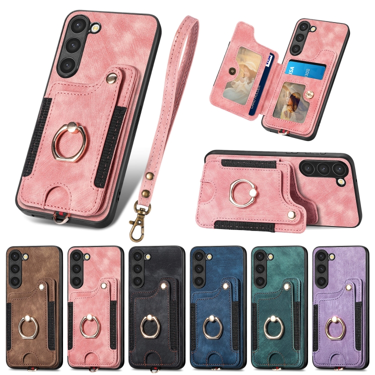 For Samsung Galaxy S23+ 5G Retro Skin-feel Ring Multi-card Wallet Phone Case(Pink) For Samsung Galaxy S23+ 5G Retro Skin-feel Ring Multi-card Wallet Phone Case(Pink)