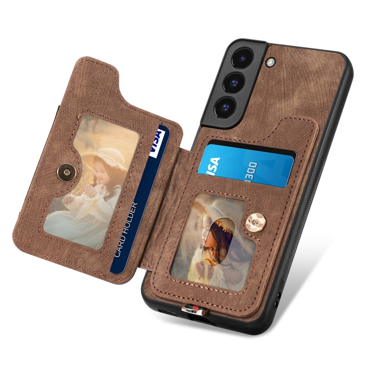 For Samsung Galaxy S22 5G Retro Skin-feel Ring Multi-card Wallet Phone Case(Brown) For Samsung Galaxy S22 5G Retro Skin-feel Ring Multi-card Wallet Phone Case(Brown)