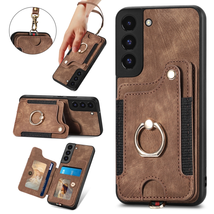 For Samsung Galaxy S22 5G Retro Skin-feel Ring Multi-card Wallet Phone Case(Brown) For Samsung Galaxy S22 5G Retro Skin-feel Ring Multi-card Wallet Phone Case(Brown)