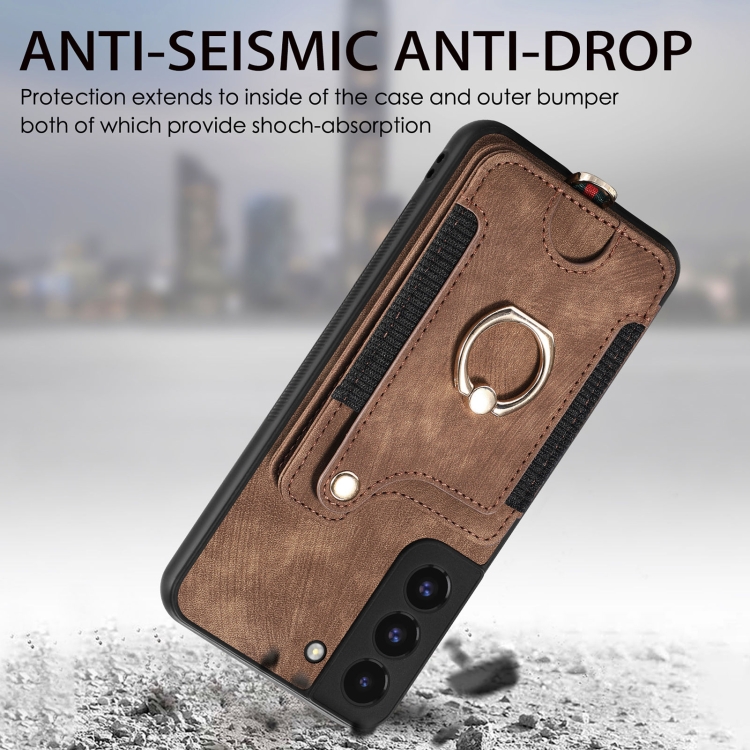 For Samsung Galaxy S22 5G Retro Skin-feel Ring Multi-card Wallet Phone Case(Brown) For Samsung Galaxy S22 5G Retro Skin-feel Ring Multi-card Wallet Phone Case(Brown)