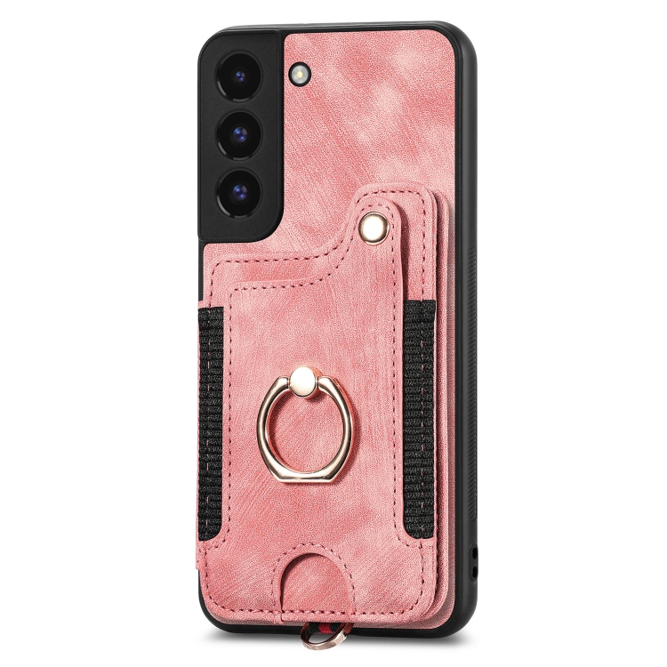 For Samsung Galaxy S22+ 5G Retro Skin-feel Ring Multi-card Wallet Phone Case(Pink) For Samsung Galaxy S22+ 5G Retro Skin-feel Ring Multi-card Wallet Phone Case(Pink)