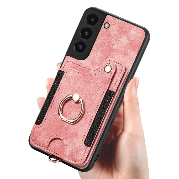 For Samsung Galaxy S22+ 5G Retro Skin-feel Ring Multi-card Wallet Phone Case(Pink) For Samsung Galaxy S22+ 5G Retro Skin-feel Ring Multi-card Wallet Phone Case(Pink)