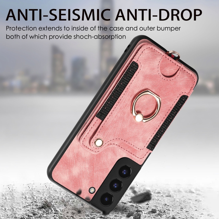 For Samsung Galaxy S22+ 5G Retro Skin-feel Ring Multi-card Wallet Phone Case(Pink) For Samsung Galaxy S22+ 5G Retro Skin-feel Ring Multi-card Wallet Phone Case(Pink)