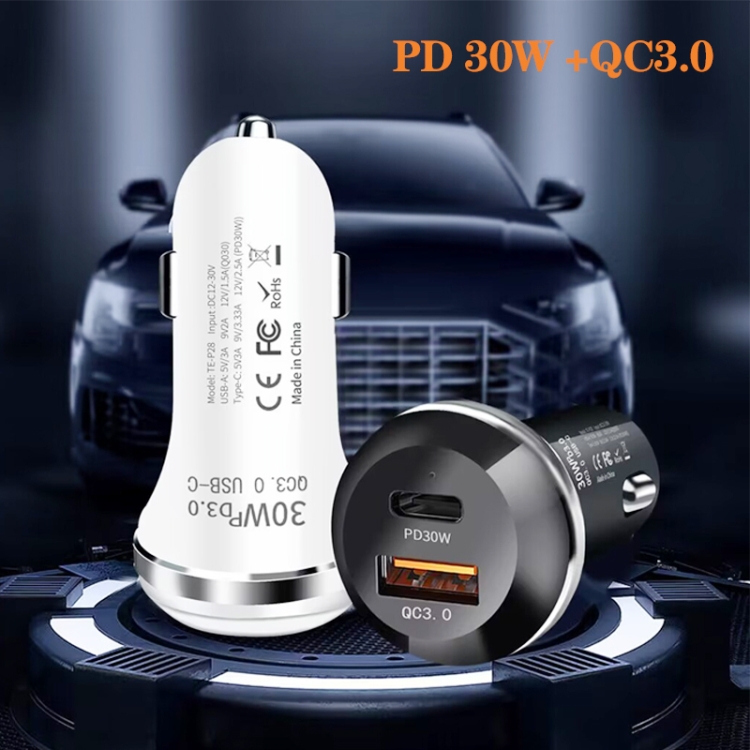 P28 USB-C PD30W + QC3.0 18W USB Dual Port Car Charger(Black) P28 USB-C PD30W + QC3.0 18W USB Dual Port Car Charger(Black)