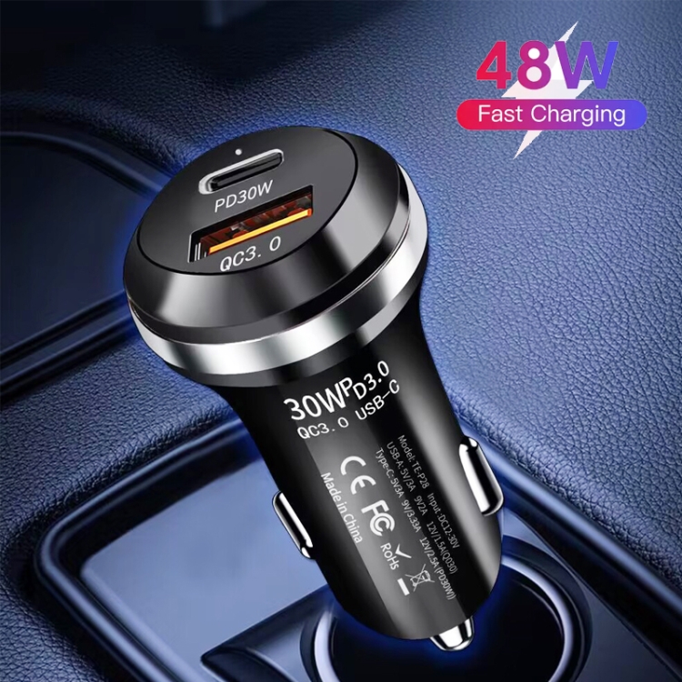 P28 USB-C PD30W + QC3.0 18W USB Dual Port Car Charger(Black) P28 USB-C PD30W + QC3.0 18W USB Dual Port Car Charger(Black)
