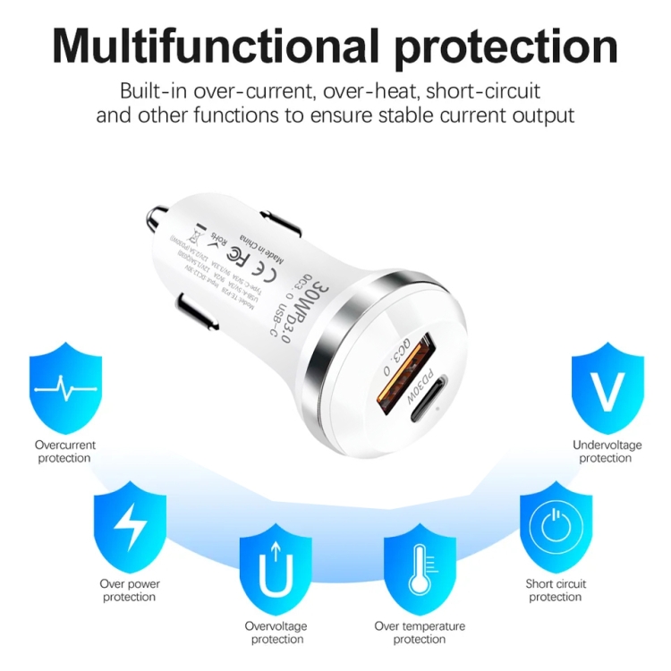 P28 USB-C PD30W + QC3.0 18W USB Dual Port Car Charger(Black) P28 USB-C PD30W + QC3.0 18W USB Dual Port Car Charger(Black)