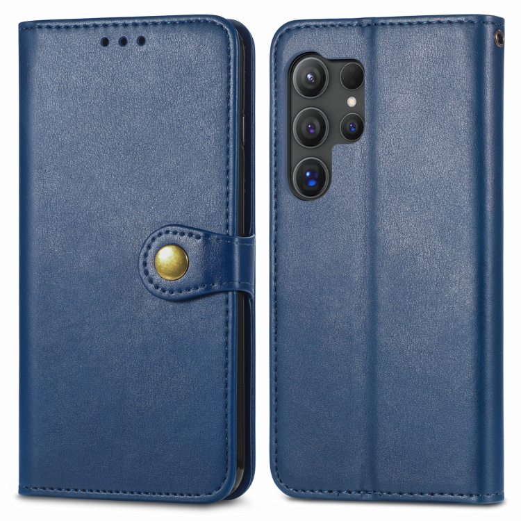 For Samsung Galaxy S24 Ultra 5G Retro Solid Color Buckle Leather Phone Case(Blue) For Samsung Galaxy S24 Ultra 5G Retro Solid Color Buckle Leather Phone Case(Blue)