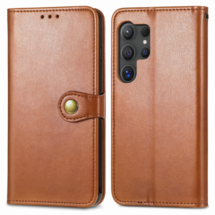 For Samsung Galaxy S25 Ultra 5G Retro Solid Color Buckle Leather Phone Case(Brown) For Samsung Galaxy S25 Ultra 5G Retro Solid Color Buckle Leather Phone Case(Brown)