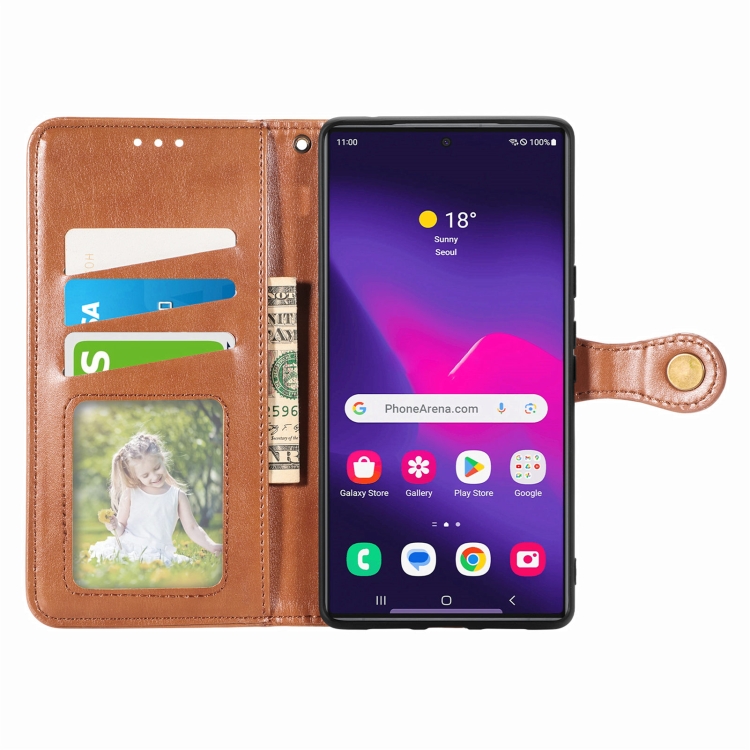 For Samsung Galaxy S25 Ultra 5G Retro Solid Color Buckle Leather Phone Case(Brown) For Samsung Galaxy S25 Ultra 5G Retro Solid Color Buckle Leather Phone Case(Brown)