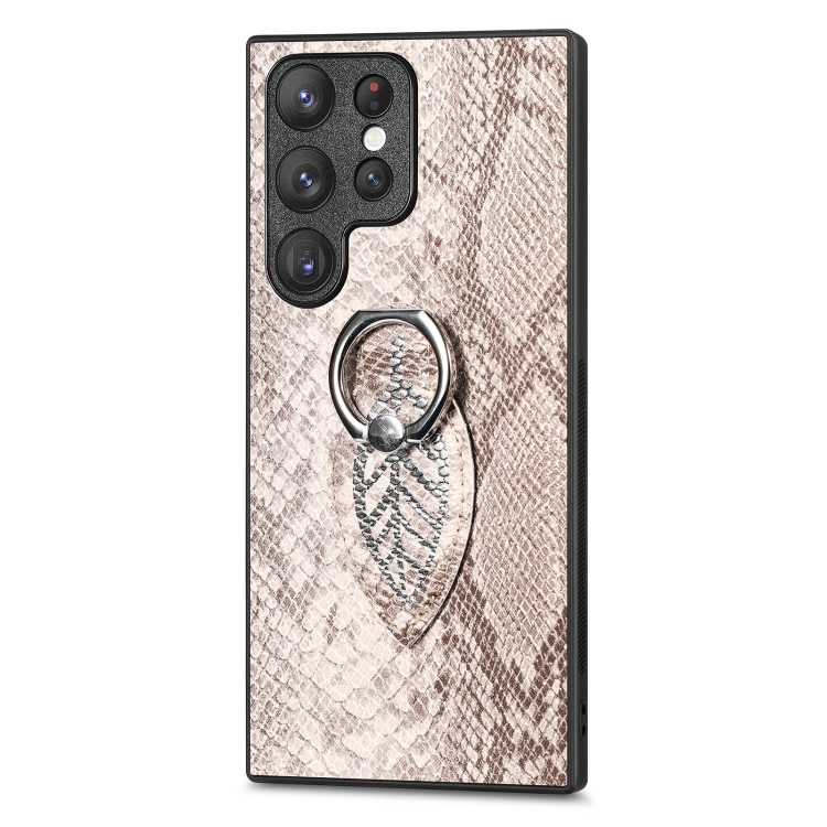 For Samsung Galaxy S23+ 5G Snakeskin Ring Leather Back Cover Phone Case(Gray)