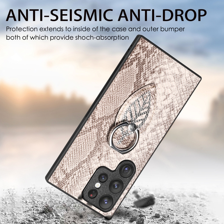 For Samsung Galaxy S23+ 5G Snakeskin Ring Leather Back Cover Phone Case(Gray)