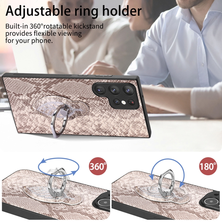 For Samsung Galaxy S23+ 5G Snakeskin Ring Leather Back Cover Phone Case(Gray)