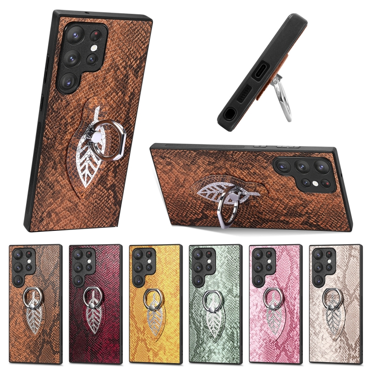 For Samsung Galaxy S23+ 5G Snakeskin Ring Leather Back Cover Phone Case(Gray)