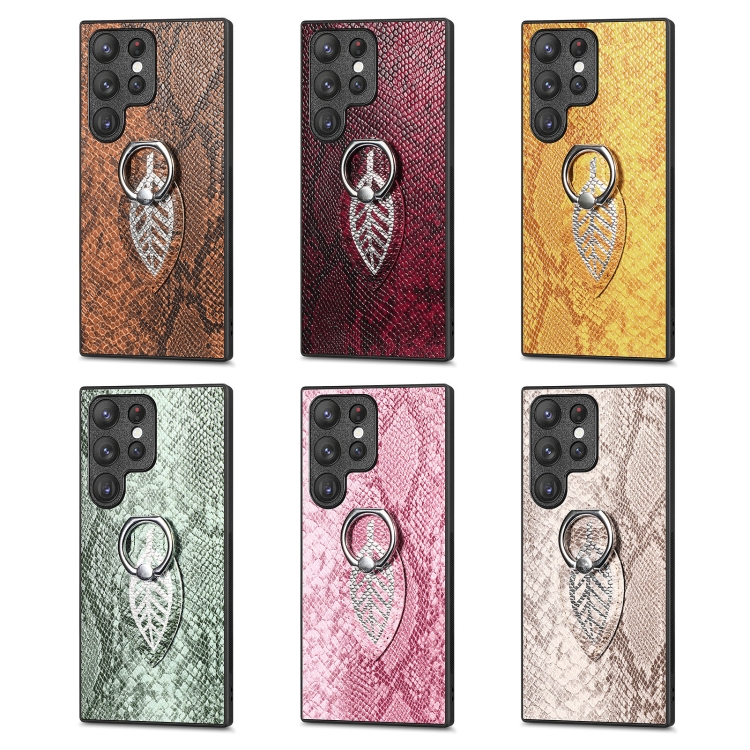 For Samsung Galaxy S23+ 5G Snakeskin Ring Leather Back Cover Phone Case(Gray)
