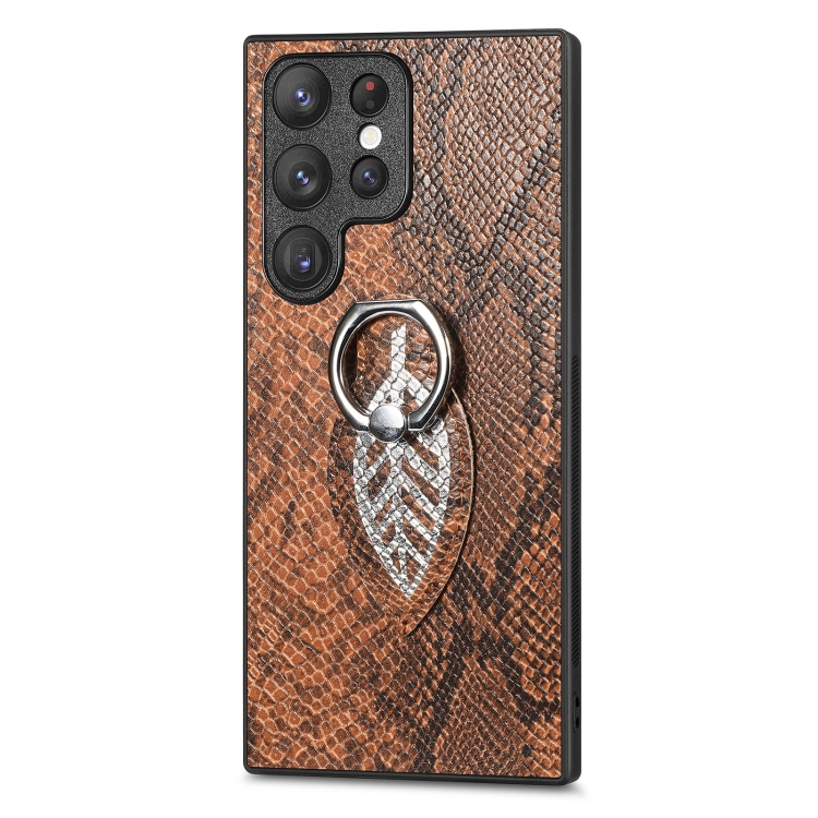 For Samsung Galaxy S22+ 5G Snakeskin Ring Leather Back Cover Phone Case(Brown) For Samsung Galaxy S22+ 5G Snakeskin Ring Leather Back Cover Phone Case(Brown)
