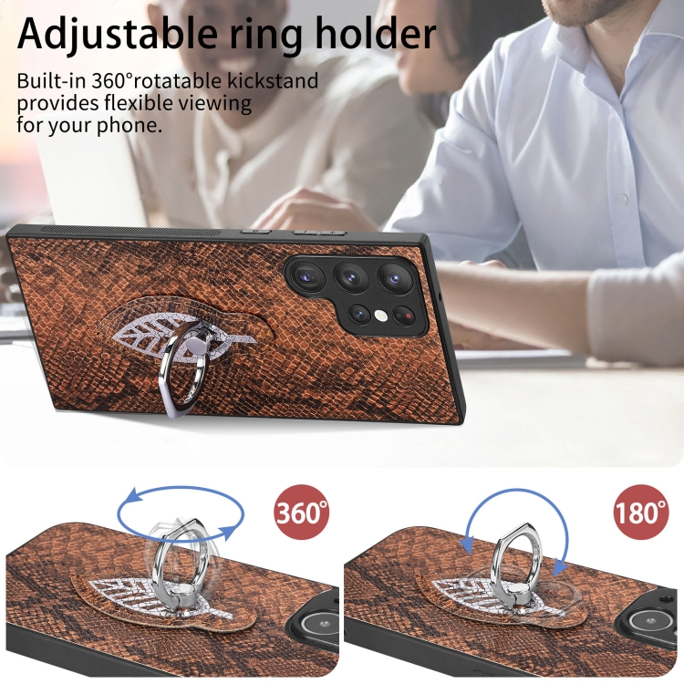 For Samsung Galaxy S22+ 5G Snakeskin Ring Leather Back Cover Phone Case(Brown) For Samsung Galaxy S22+ 5G Snakeskin Ring Leather Back Cover Phone Case(Brown)