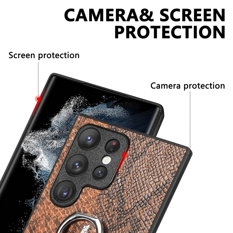 For Samsung Galaxy S22+ 5G Snakeskin Ring Leather Back Cover Phone Case(Brown) For Samsung Galaxy S22+ 5G Snakeskin Ring Leather Back Cover Phone Case(Brown)