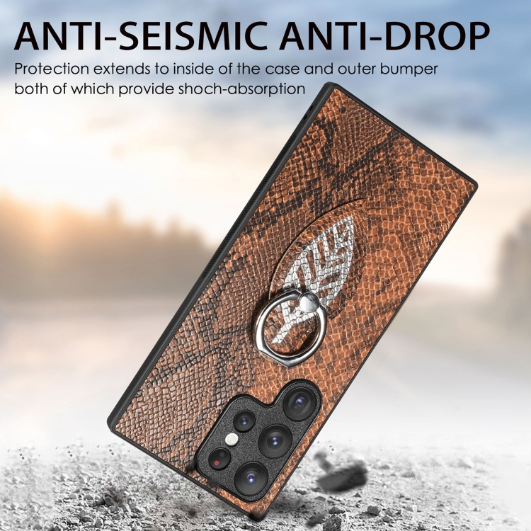 For Samsung Galaxy S21 Ultra 5G Snakeskin Ring Leather Back Cover Phone Case(Brown) For Samsung Galaxy S21 Ultra 5G Snakeskin Ring Leather Back Cover Phone Case(Brown)