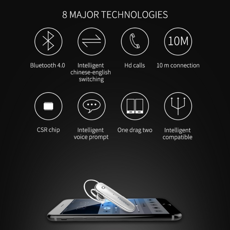 Fineblue FX-2 Bluetooth 4.0 Wireless Stereo Headset Earphones With Mic Black