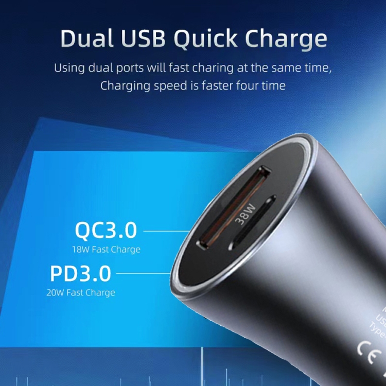 P20 38W PD3.0 20W + QC3.0 USB Safety Hammer Car Charger(Silver Gray) P20 38W PD3.0 20W + QC3.0 USB Safety Hammer Car Charger(Silver Gray)