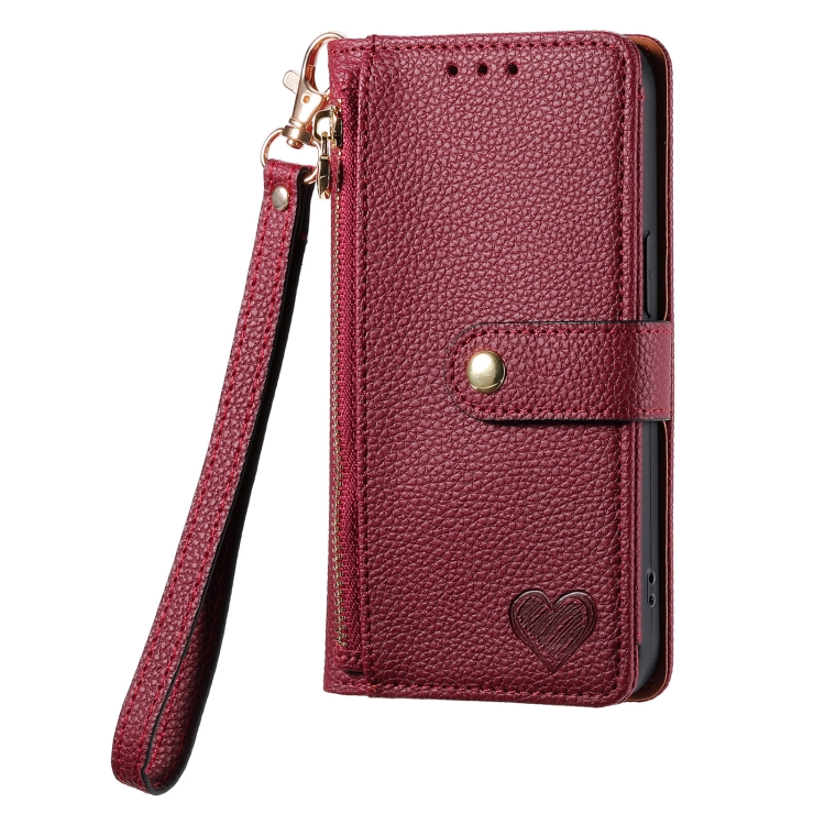 Pour iPhone 11 Love Zipper Lanyard Étui de téléphone en cuir (Rouge) - 1