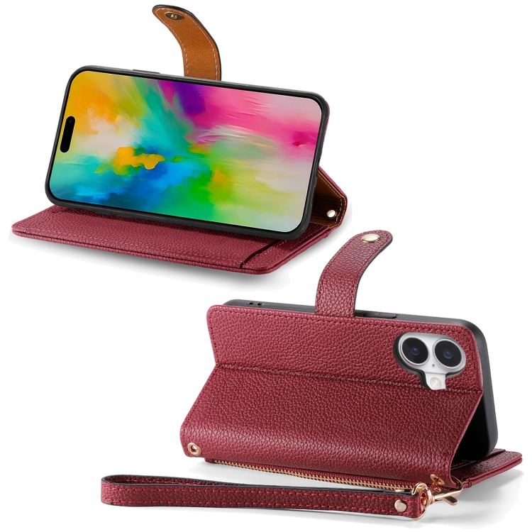 For iPhone 16 Love Zipper Lanyard Leather Phone Case(Red) For iPhone 16 Love Zipper Lanyard Leather Phone Case(Red)
