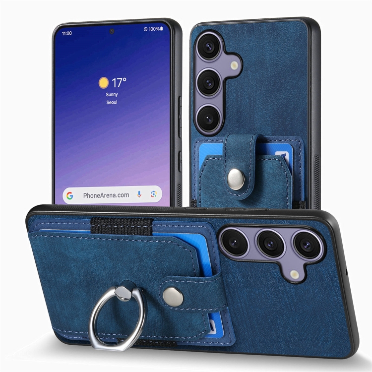 For Samsung Galaxy S25+ 5G Retro Skin-feel Ring Card Wallet Phone Case(Blue) For Samsung Galaxy S25+ 5G Retro Skin-feel Ring Card Wallet Phone Case(Blue)