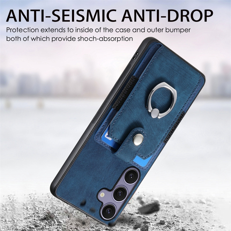 For Samsung Galaxy S25+ 5G Retro Skin-feel Ring Card Wallet Phone Case(Blue) For Samsung Galaxy S25+ 5G Retro Skin-feel Ring Card Wallet Phone Case(Blue)