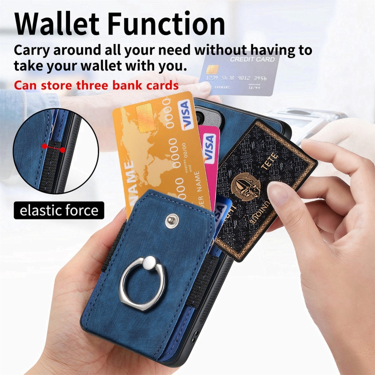 For Samsung Galaxy S25+ 5G Retro Skin-feel Ring Card Wallet Phone Case(Blue) For Samsung Galaxy S25+ 5G Retro Skin-feel Ring Card Wallet Phone Case(Blue)