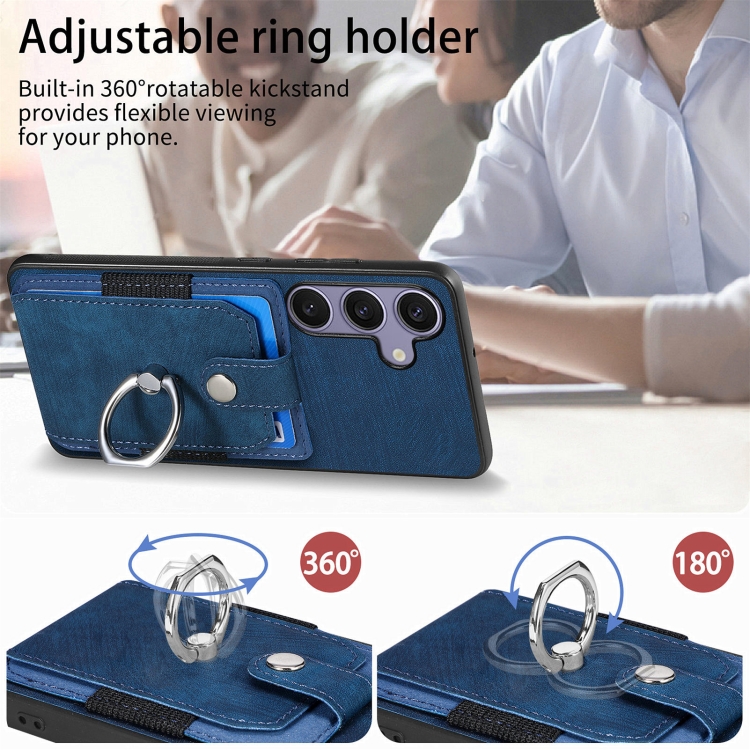 For Samsung Galaxy S25+ 5G Retro Skin-feel Ring Card Wallet Phone Case(Blue) For Samsung Galaxy S25+ 5G Retro Skin-feel Ring Card Wallet Phone Case(Blue)