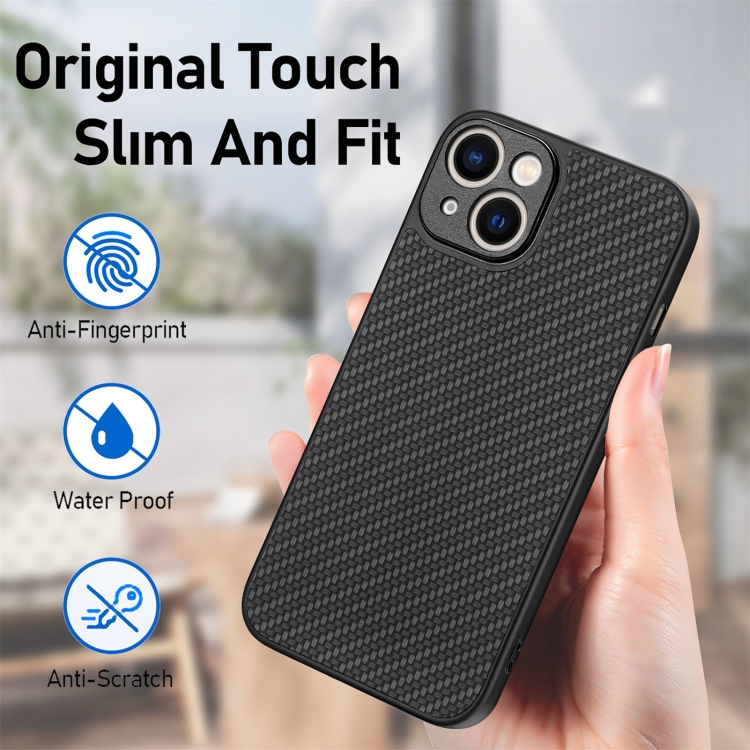 For iPhone 13 mini Carbon Fiber Texture Leather Back Cover Phone Case(Black)