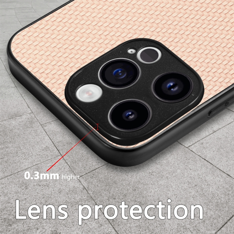 For iPhone 15 Pro Carbon Fiber Texture Leather Back Phone Case(Khaki) For iPhone 15 Pro Carbon Fiber Texture Leather Back Phone Case(Khaki)