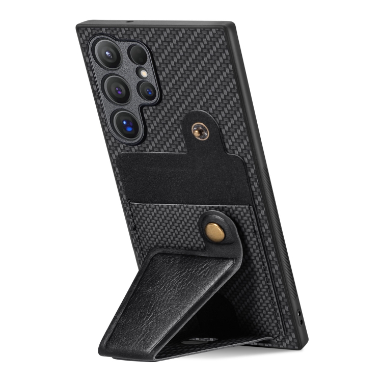 For Samsung Galaxy S24 Ultra 5G Carbon Fiber Wallet Flip Card K-shaped Holder Phone Case(Black)