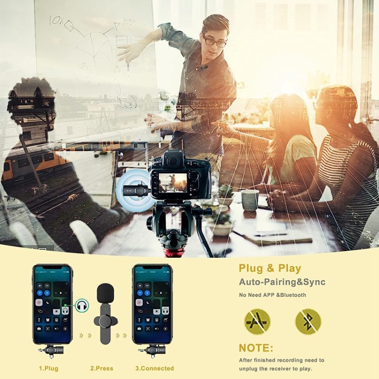 Uno por uno Micrófono inalámbrico de reducción de ruido Lavalier 3 en 1 para iPhone / iPad / Android / Cámara - B7