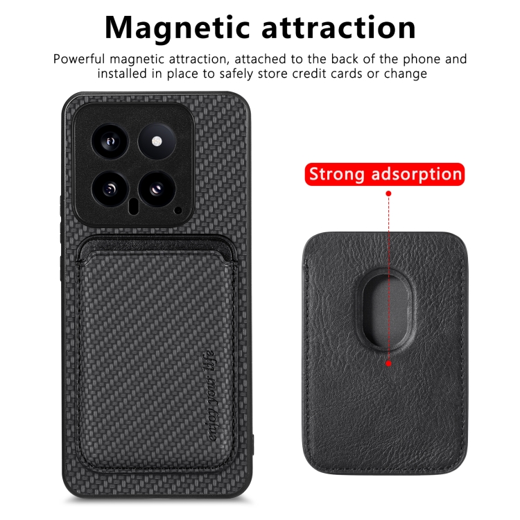 For Xiaomi 14 Carbon Fiber Leather Card Magnetic Phone Case(Black)