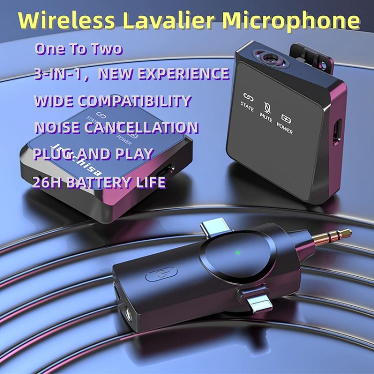 Mini micrófono Lavalier inalámbrico 3 en 1 uno por dos para cámara iPhone / iPad / Android / PC - 1