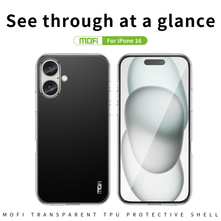 For iPhone 16 MOFI Ming Series Ultra-thin TPU Phone Case(Transparent) For iPhone 16 MOFI Ming Series Ultra-thin TPU Phone Case(Transparent)