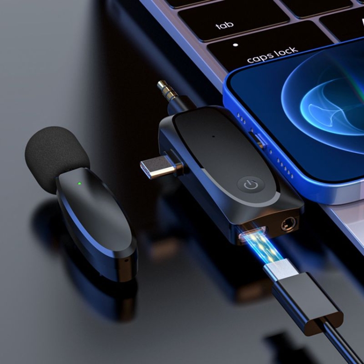 Uno por dos 3 en 1 Mini micrófonos de solapa inalámbricos para iPhone / Android / Cámara con función de reducción de ruido - B11