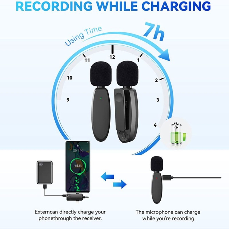 Uno por dos 3 en 1 Mini micrófonos de solapa inalámbricos para iPhone / Android / Cámara con función de reducción de ruido - B3