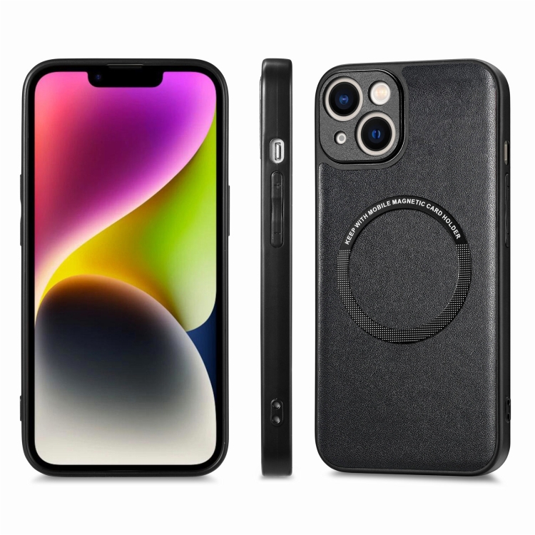 For iPhone 14 Plus Solid Color Leather Skin Back Cover Phone Case(Black) For iPhone 14 Plus Solid Color Leather Skin Back Cover Phone Case(Black)