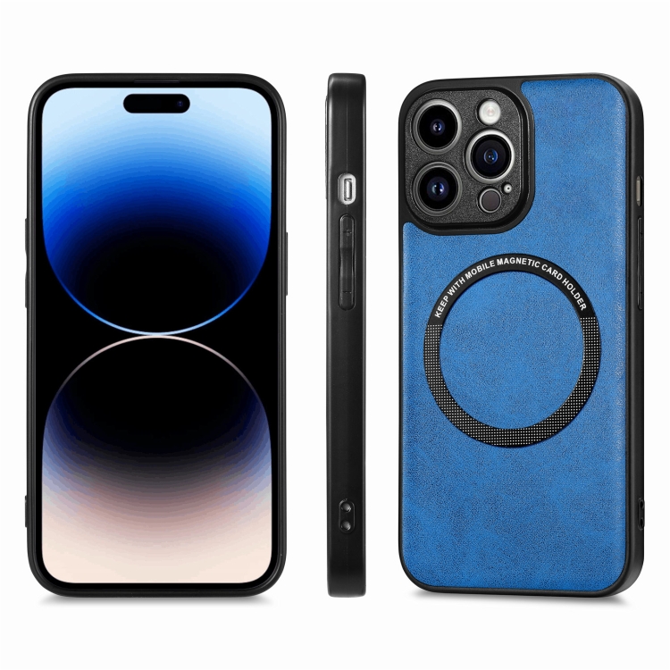For iPhone 14 Pro Solid Color Leather Skin Back Cover Phone Case(Blue) For iPhone 14 Pro Solid Color Leather Skin Back Cover Phone Case(Blue)