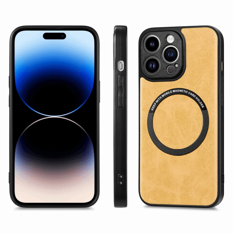For iPhone 14 Pro Max Solid Color Leather Skin Back Cover Phone Case(Yellow) For iPhone 14 Pro Max Solid Color Leather Skin Back Cover Phone Case(Yellow)