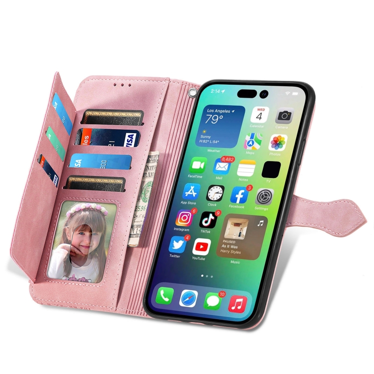 For iPhone 15 Plus Embossed Flower Zipper Leather Phone Case(Pink) For iPhone 15 Plus Embossed Flower Zipper Leather Phone Case(Pink)