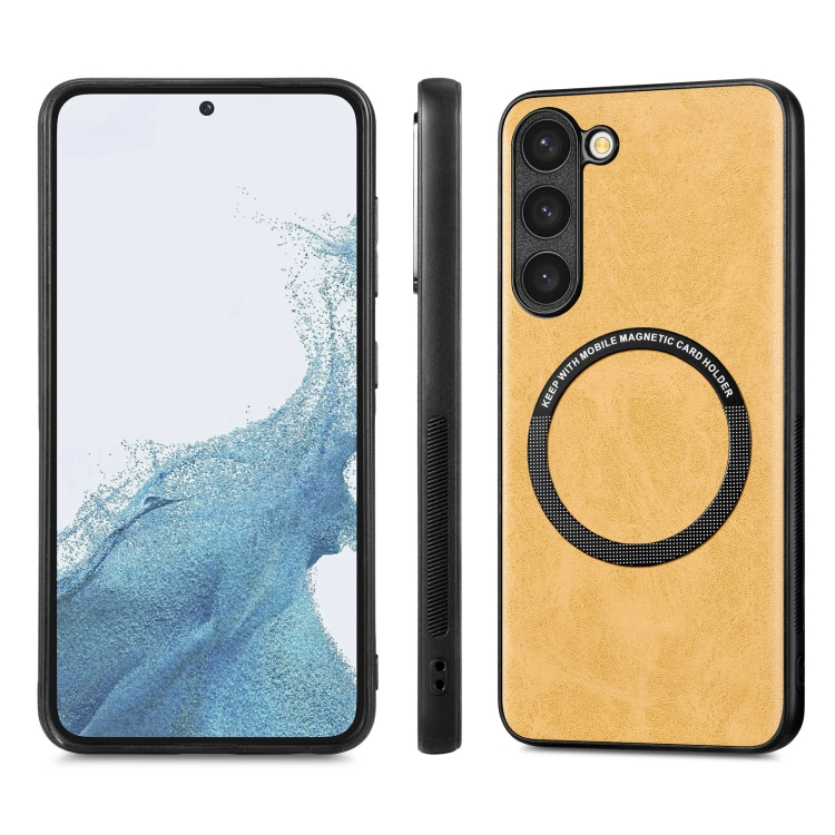 For Samsung Galaxy S22 5G Solid Color Leather Skin Back Cover Phone Case(Yellow)