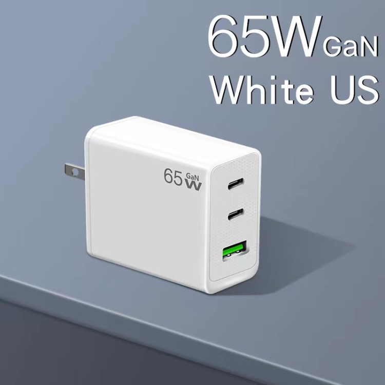 GaN PD65W Type-C x 2 + USB3.0 Charger with Type-C to Type-C Data Cable ,US Plug(White) GaN PD65W Type-C x 2 + USB3.0 Charger with Type-C to Type-C Data Cable ,US Plug(White)