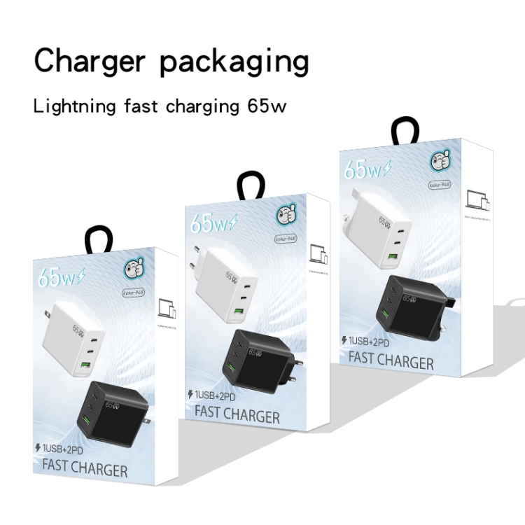 GaN PD65W Type-C x 2 + USB3.0 Charger with Type-C to Type-C Data Cable ,US Plug(White) GaN PD65W Type-C x 2 + USB3.0 Charger with Type-C to Type-C Data Cable ,US Plug(White)