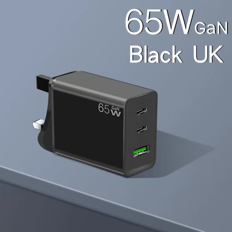 GaN PD65W Type-C x 2 + USB3.0 Charger with Type-C to Type-C Data Cable ,UK Plug(Black) GaN PD65W Type-C x 2 + USB3.0 Charger with Type-C to Type-C Data Cable ,UK Plug(Black)