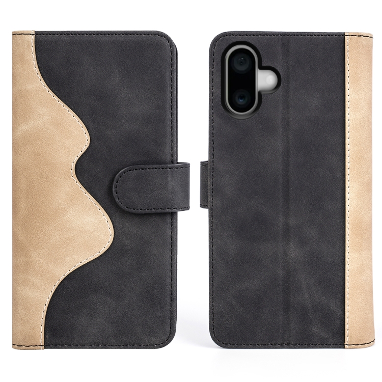 For iPhone 16 Plus Stitching Horizontal Flip Leather Phone Case(Black) For iPhone 16 Plus Stitching Horizontal Flip Leather Phone Case(Black)