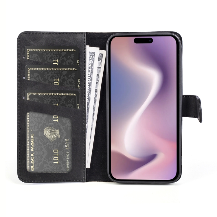 For iPhone 16 Plus Stitching Horizontal Flip Leather Phone Case(Black) For iPhone 16 Plus Stitching Horizontal Flip Leather Phone Case(Black)